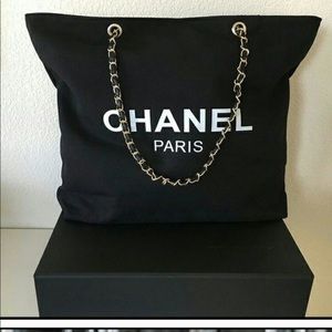 New Gold Chain Canvas Tote Shoulder Bag Black